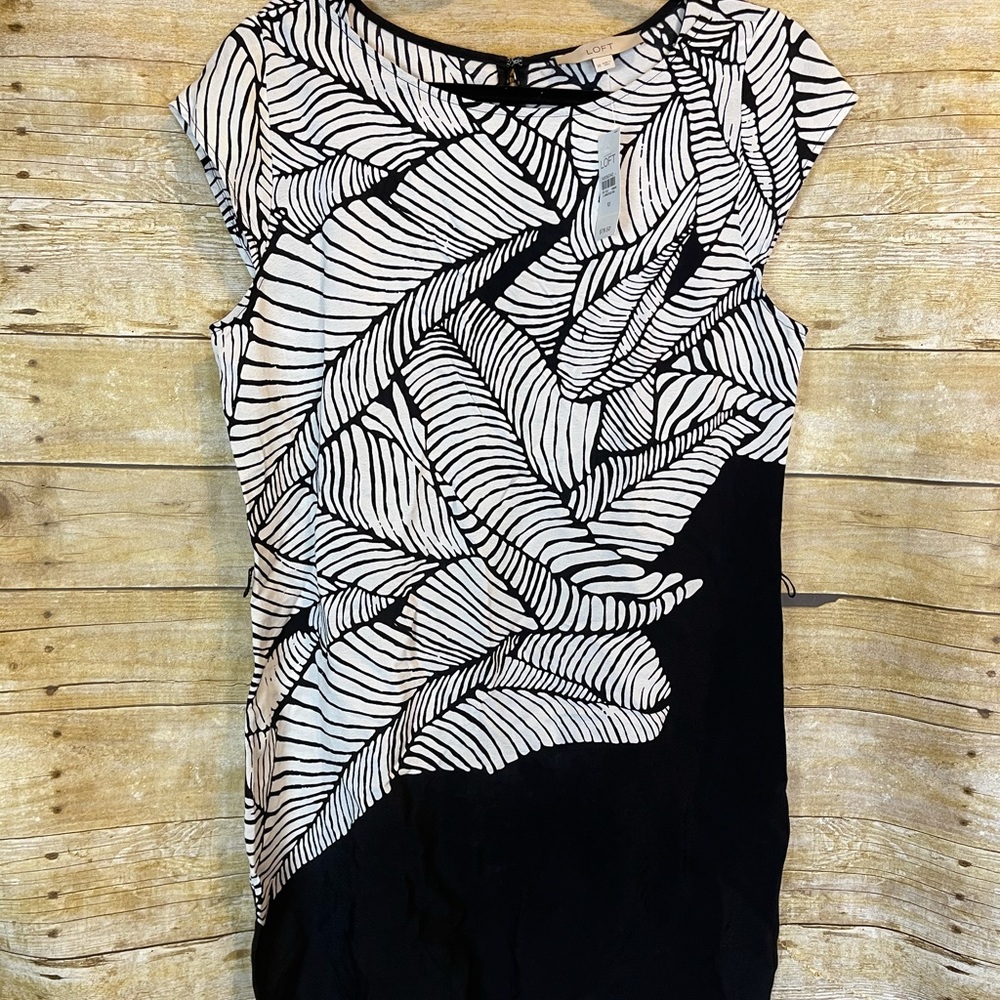 LOFT Monochrome Leaf Pattern Mini Dress